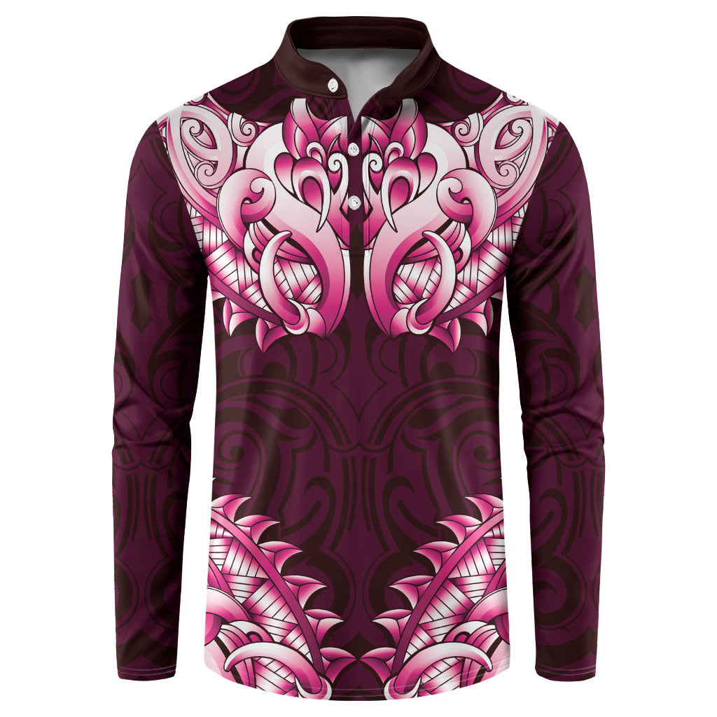New Zealand Ta Moko Button Sweatshirt Aotearoa Maori Chest Tattoo Pink LT14 Pink - Polynesian Pride