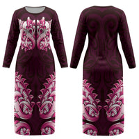New Zealand Ta Moko Couples Matching Long Sleeve Bodycon Dress and Hawaiian Shirt Aotearoa Maori Chest Tattoo Pink LT14 - Polynesian Pride