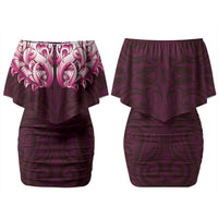 New Zealand Ta Moko Couples Matching Off Shoulder Short Dress and Long Sleeve Button Shirt Aotearoa Maori Chest Tattoo Pink LT14 - Polynesian Pride