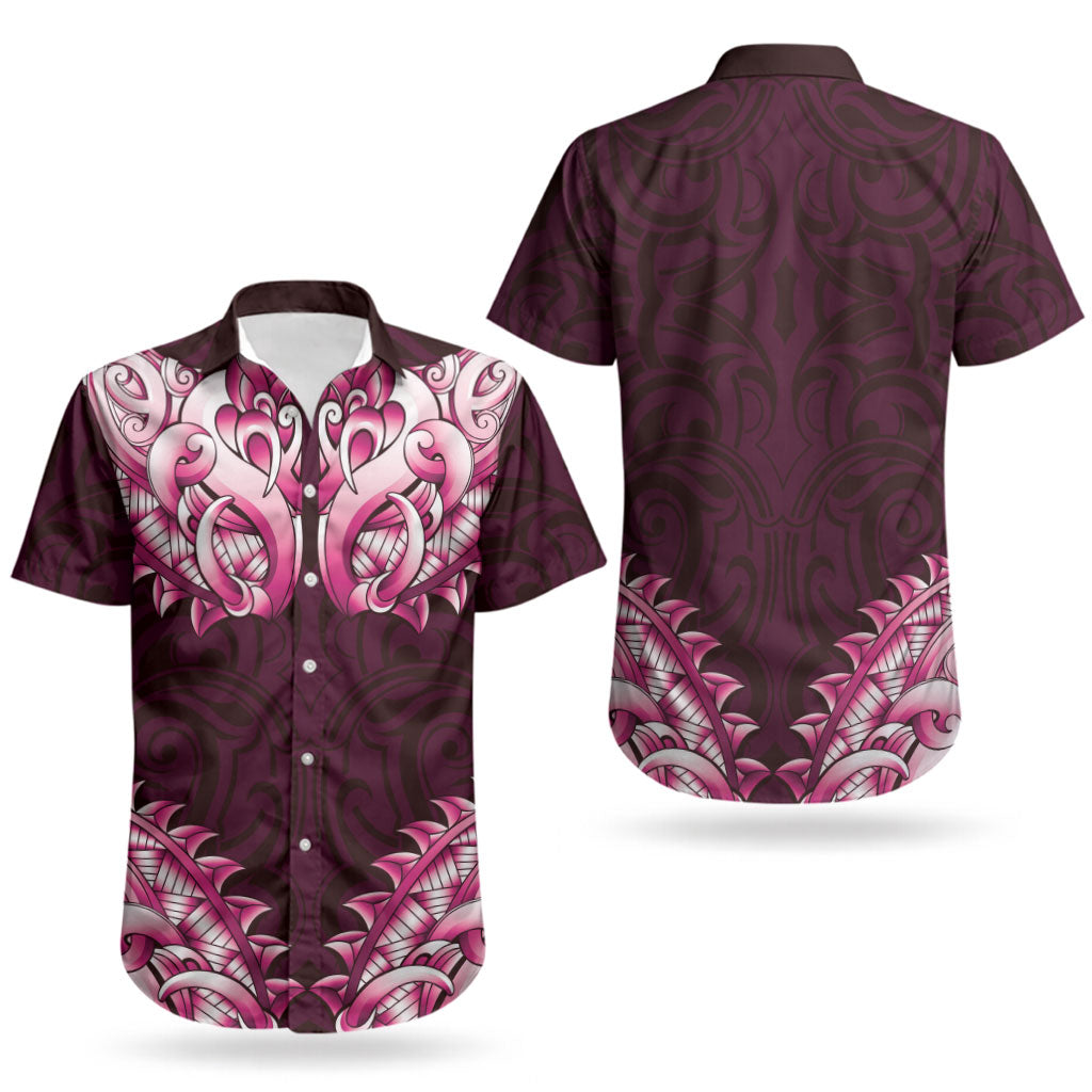 New Zealand Ta Moko Couples Matching Short Sleeve Bodycon Dress and Hawaiian Shirt Aotearoa Maori Chest Tattoo Pink LT14 - Polynesian Pride