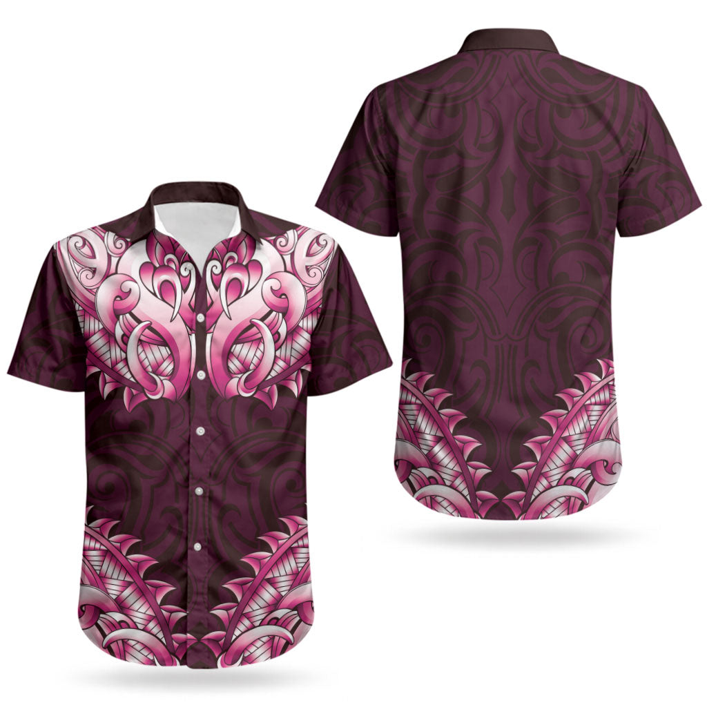 New Zealand Ta Moko Couples Matching Summer Maxi Dress and Hawaiian Shirt Aotearoa Maori Chest Tattoo Pink LT14 - Polynesian Pride