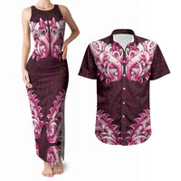 New Zealand Ta Moko Couples Matching Tank Maxi Dress and Hawaiian Shirt Aotearoa Maori Chest Tattoo Pink LT14 Pink - Polynesian Pride