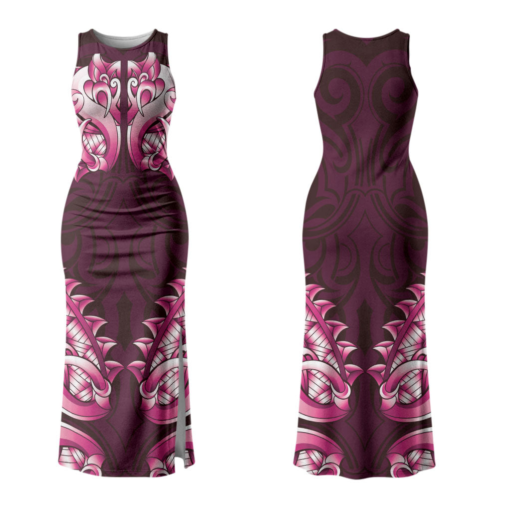 New Zealand Ta Moko Couples Matching Tank Maxi Dress and Hawaiian Shirt Aotearoa Maori Chest Tattoo Pink LT14 - Polynesian Pride