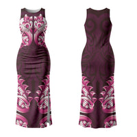 New Zealand Ta Moko Couples Matching Tank Maxi Dress and Hawaiian Shirt Aotearoa Maori Chest Tattoo Pink LT14 - Polynesian Pride