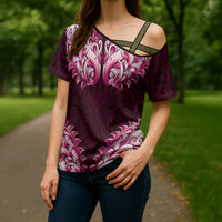 New Zealand Ta Moko Cross Shoulder Shirt Aotearoa Maori Chest Tattoo Pink LT14 - Polynesian Pride