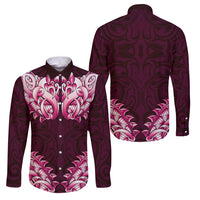 New Zealand Ta Moko Family Matching Long Sleeve Bodycon Dress and Hawaiian Shirt Aotearoa Maori Chest Tattoo Pink LT14 Dad's Shirt - Long Sleeve Pink - Polynesian Pride