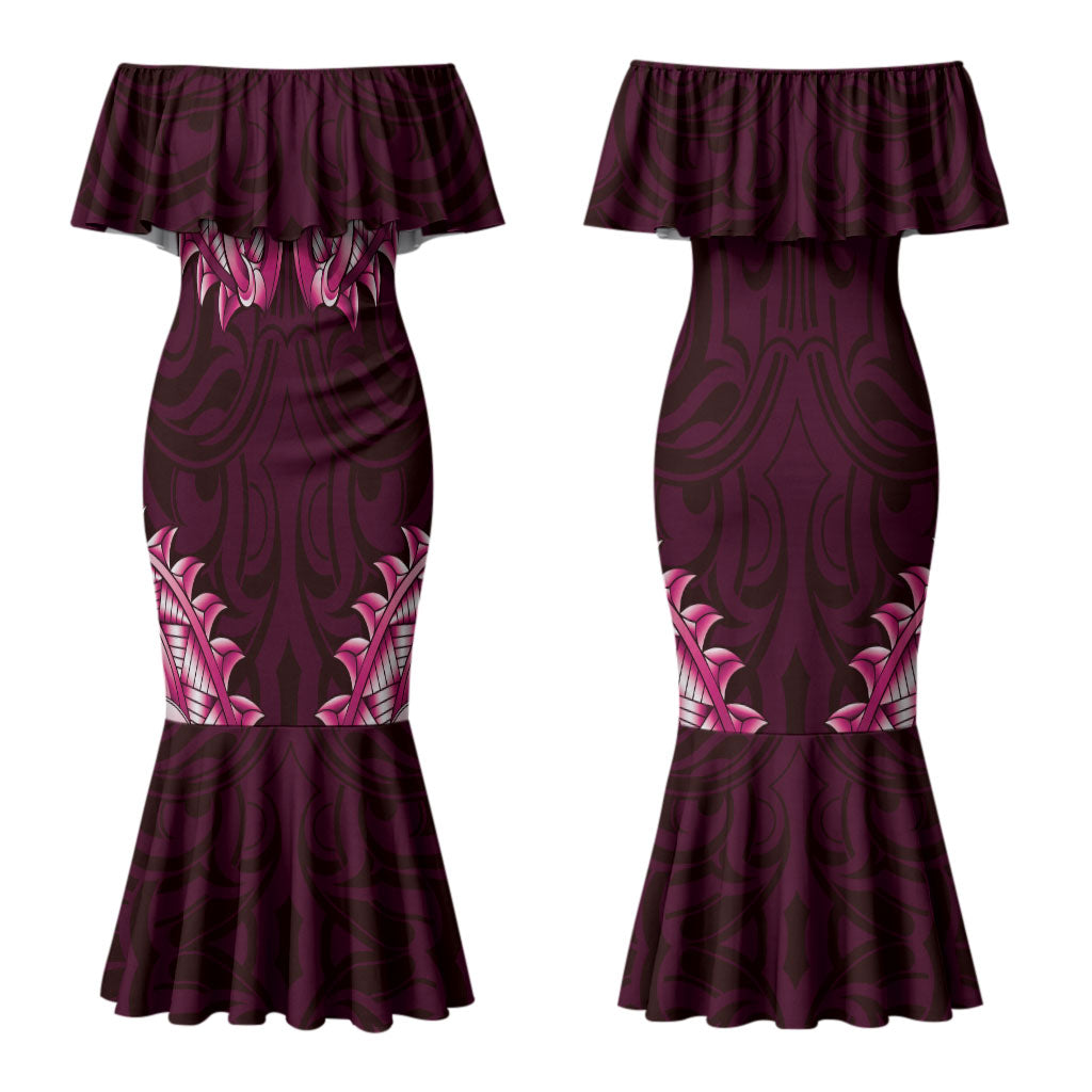 New Zealand Ta Moko Family Matching Mermaid Dress and Hawaiian Shirt Aotearoa Maori Chest Tattoo Pink LT14 Mom's Dress Pink - Polynesian Pride