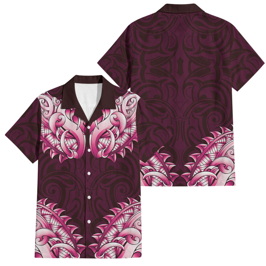 New Zealand Ta Moko Family Matching Short Sleeve Bodycon Dress and Hawaiian Shirt Aotearoa Maori Chest Tattoo Pink LT14 Dad's Shirt - Short Sleeve Pink - Polynesian Pride