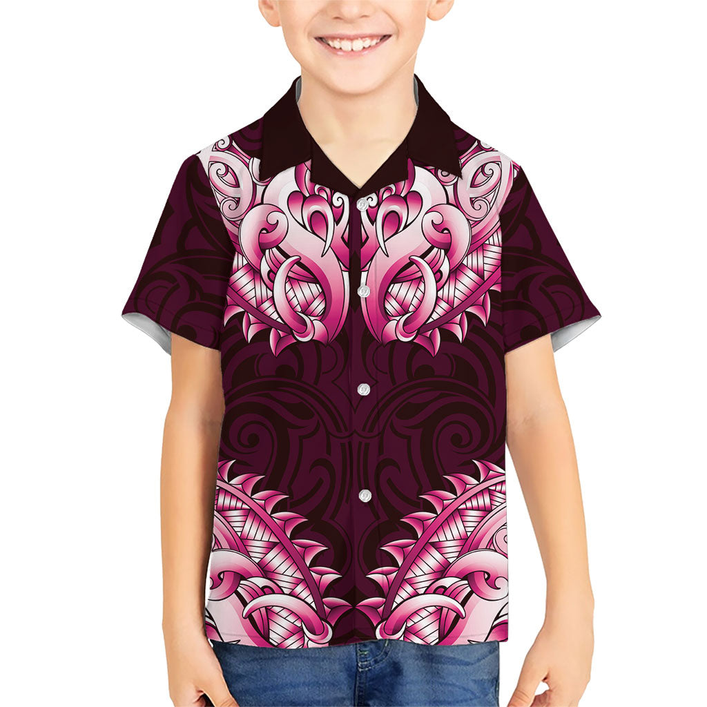 New Zealand Ta Moko Kid Hawaiian Shirt Aotearoa Maori Chest Tattoo Pink LT14 Kid Pink - Polynesian Pride