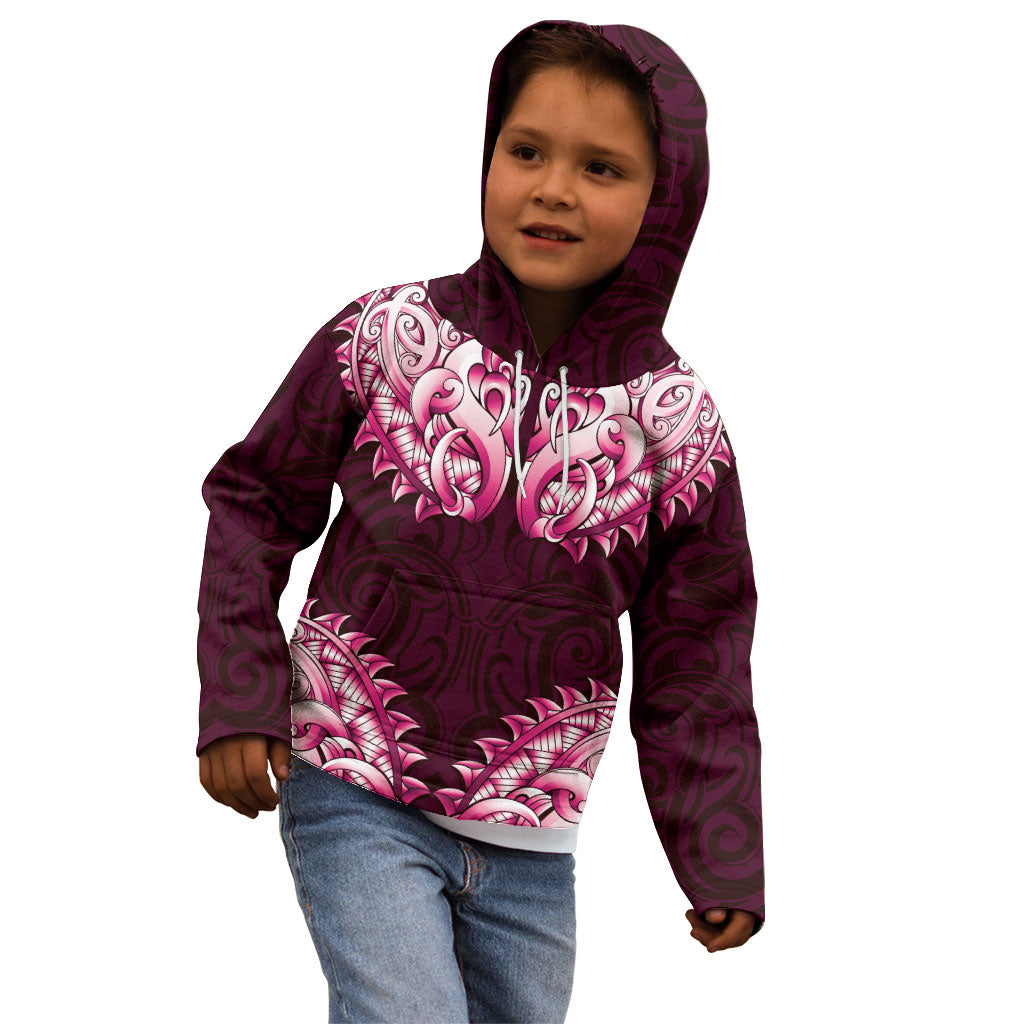 New Zealand Ta Moko Kid Hoodie Aotearoa Maori Chest Tattoo Pink LT14 - Polynesian Pride