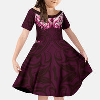 New Zealand Ta Moko Kid Short Sleeve Dress Aotearoa Maori Chest Tattoo Pink LT14 KID Pink - Polynesian Pride