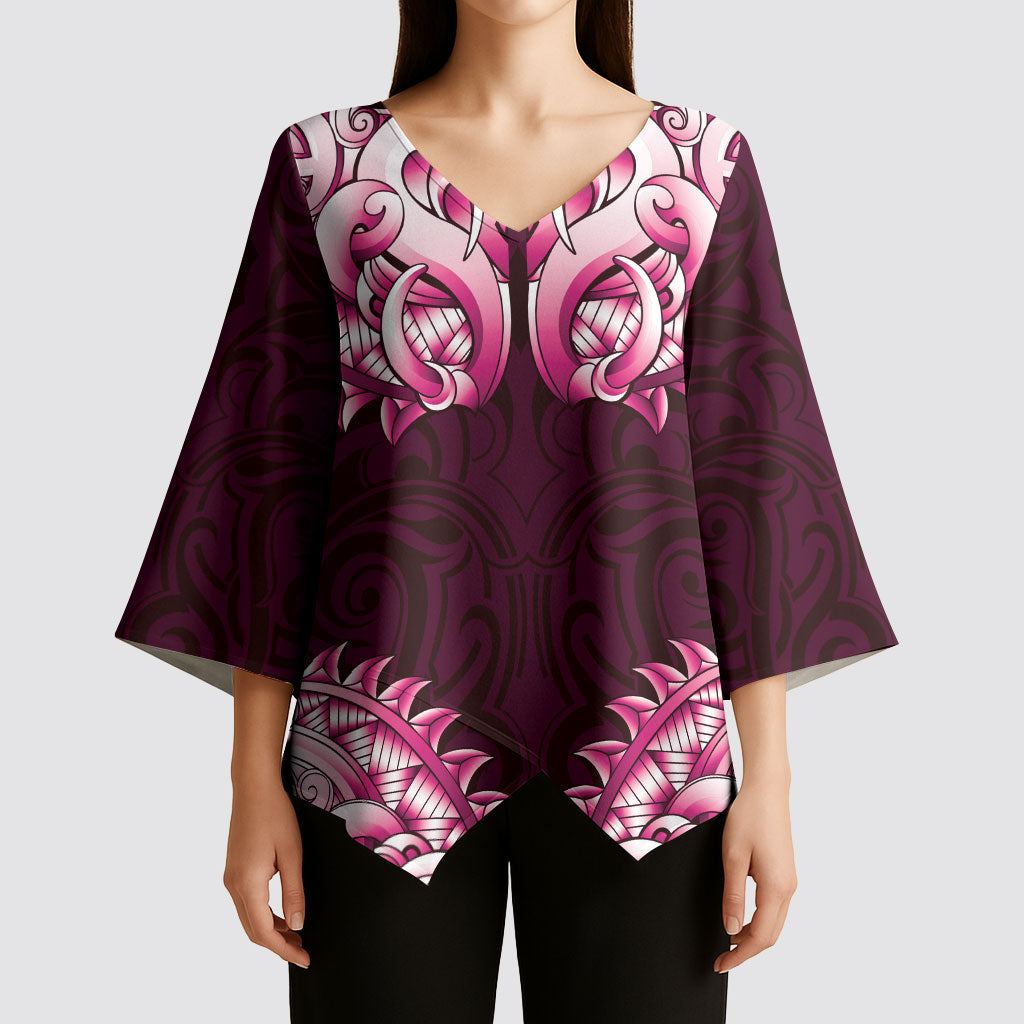 New Zealand Ta Moko Kimono Sleeve Blouse Aotearoa Maori Chest Tattoo Pink LT14 - Polynesian Pride
