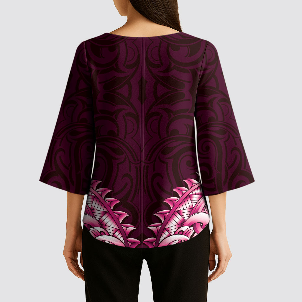 New Zealand Ta Moko Kimono Sleeve Blouse Aotearoa Maori Chest Tattoo Pink LT14 - Polynesian Pride