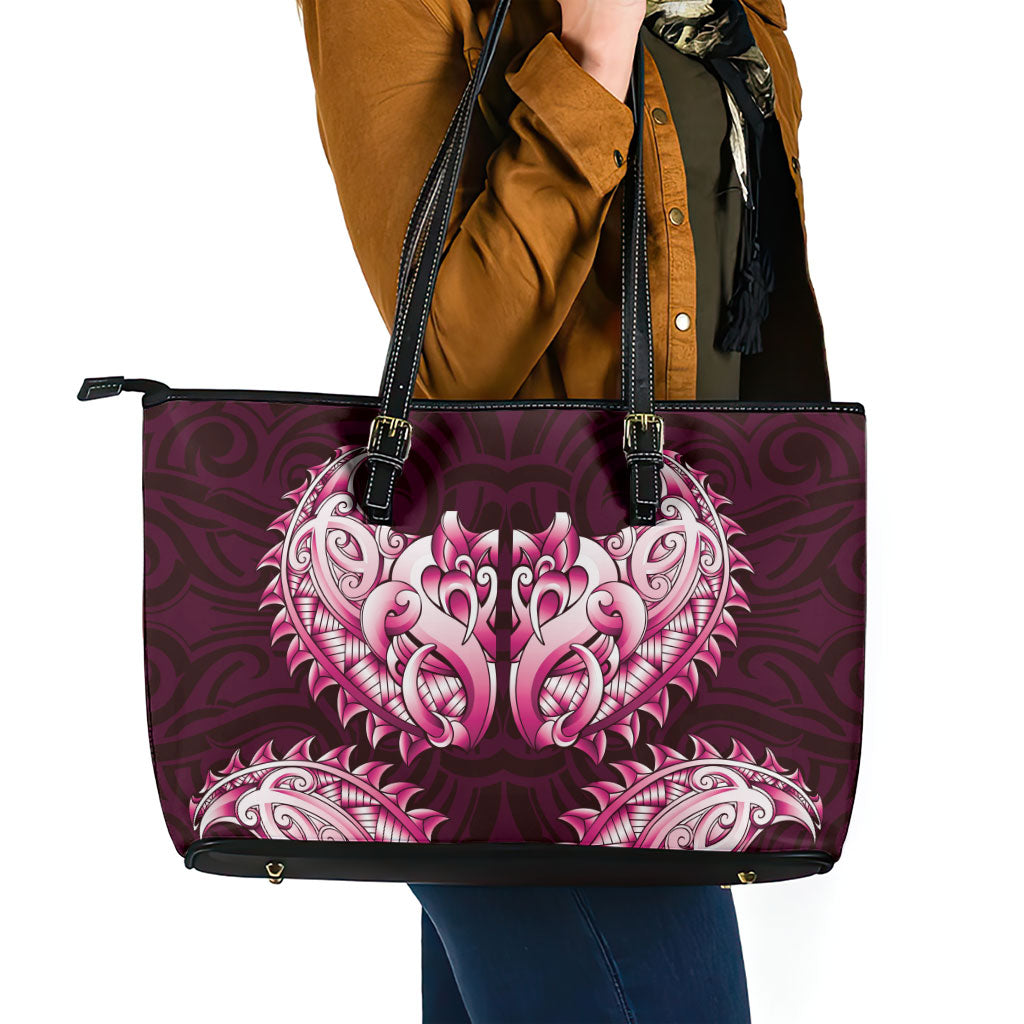 New Zealand Ta Moko Leather Tote Bag Aotearoa Maori Chest Tattoo Pink LT14 - Polynesian Pride