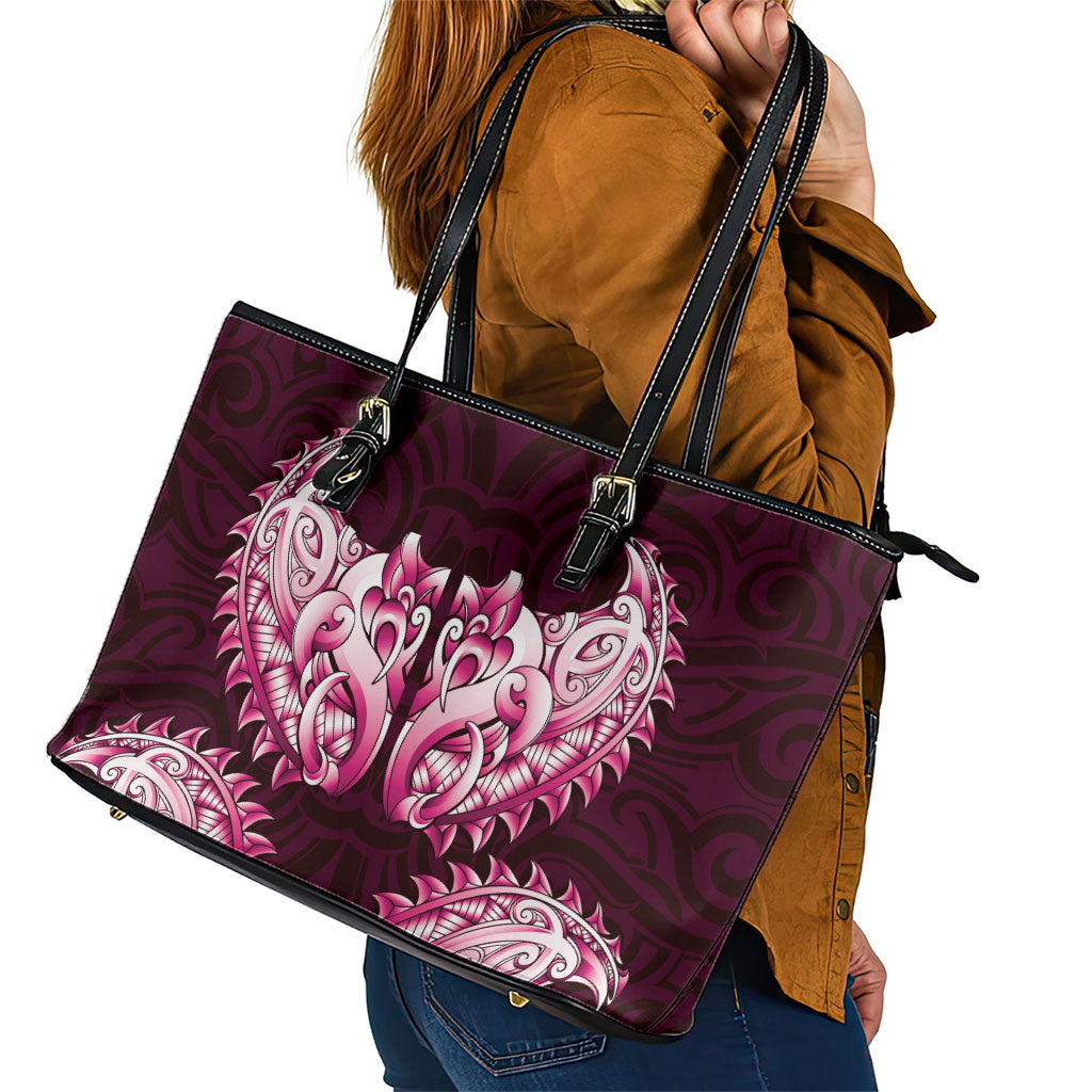 New Zealand Ta Moko Leather Tote Bag Aotearoa Maori Chest Tattoo Pink LT14 - Polynesian Pride