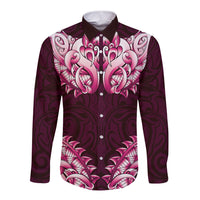 New Zealand Ta Moko Long Sleeve Button Shirt Aotearoa Maori Chest Tattoo Pink LT14 Unisex Pink - Polynesian Pride