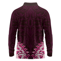 New Zealand Ta Moko Long Sleeve Polo Shirt Aotearoa Maori Chest Tattoo Pink LT14 - Polynesian Pride