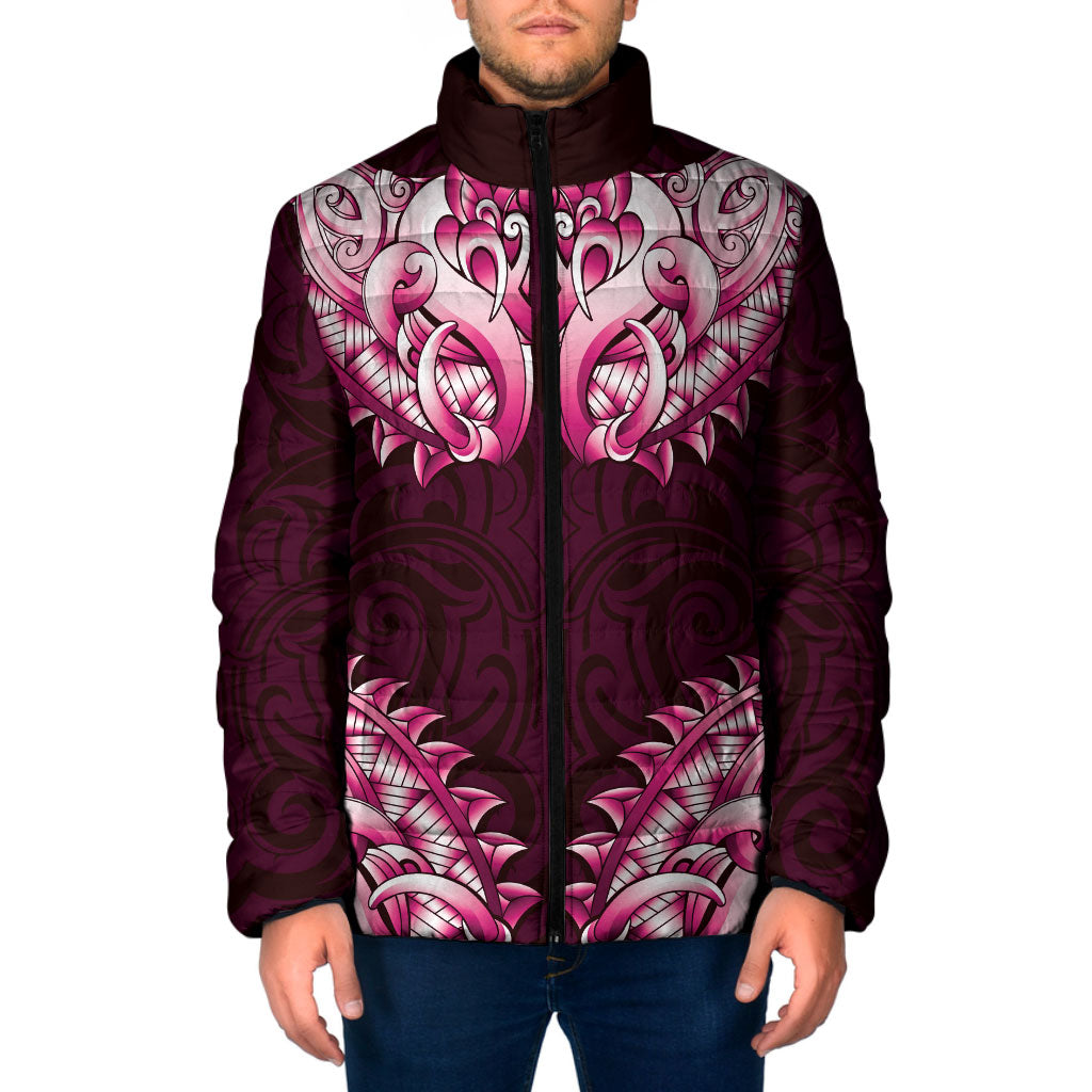 New Zealand Ta Moko Padded Jacket Aotearoa Maori Chest Tattoo Pink LT14 Men Pink - Polynesian Pride