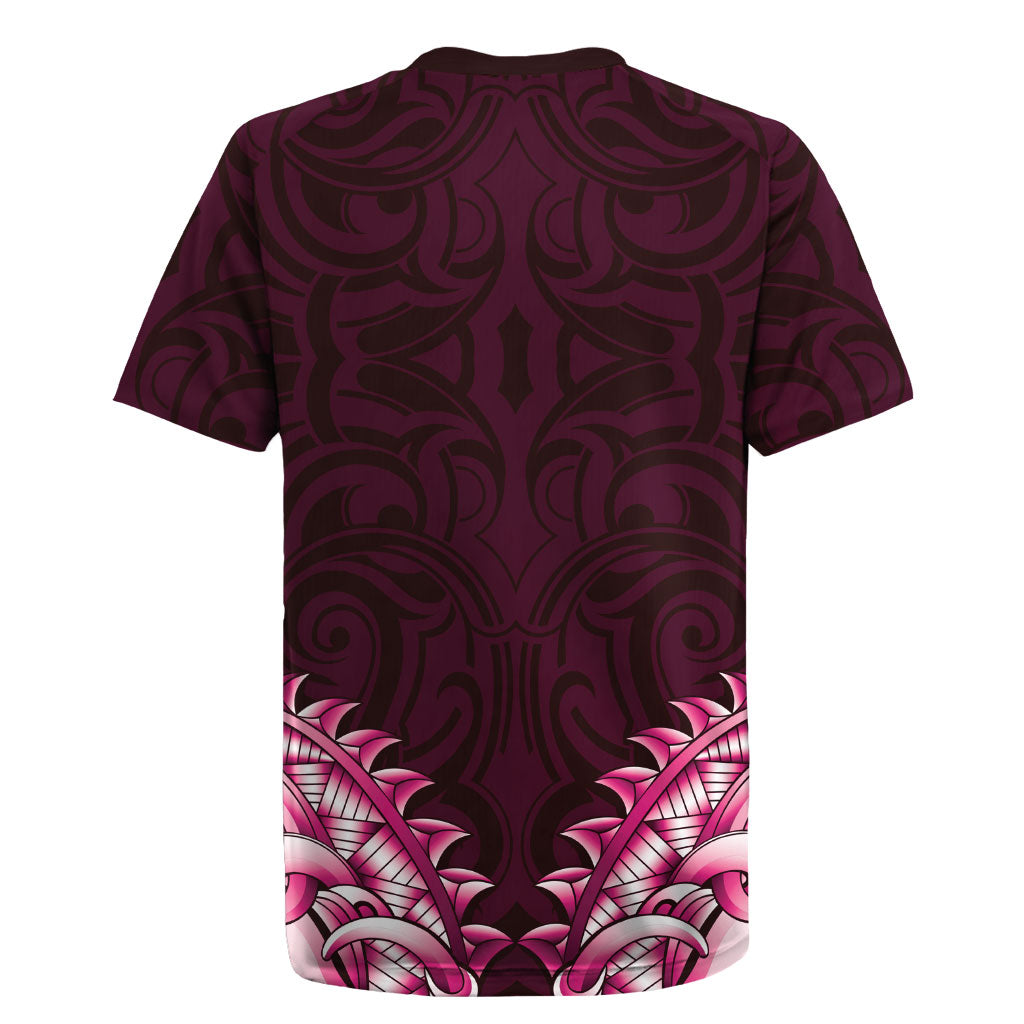 New Zealand Ta Moko Rugby Jersey Aotearoa Maori Chest Tattoo Pink LT14 - Polynesian Pride