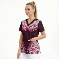New Zealand Ta Moko Scrub Top Aotearoa Maori Chest Tattoo Pink LT14 - Polynesian Pride