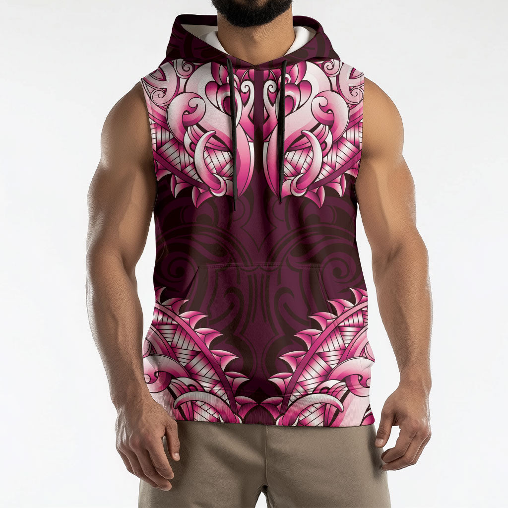 New Zealand Ta Moko Sleeveless Hoodie Aotearoa Maori Chest Tattoo Pink LT14 - Polynesian Pride