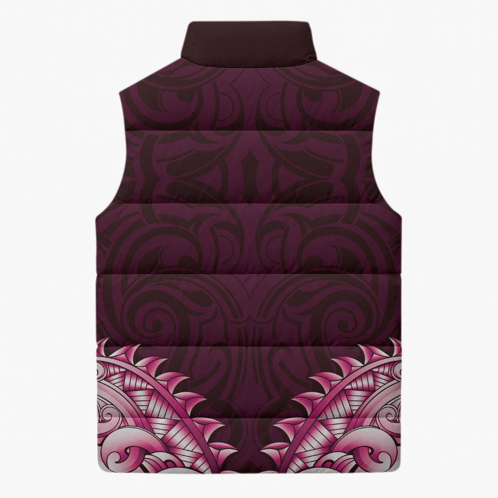 New Zealand Ta Moko Sleeveless Puffer Jacket Aotearoa Maori Chest Tattoo Pink LT14 - Polynesian Pride