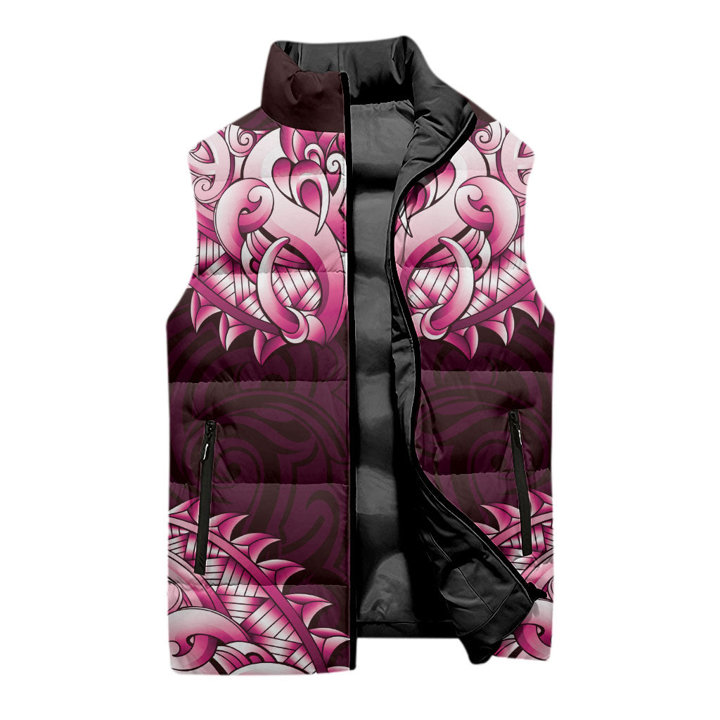 New Zealand Ta Moko Sleeveless Puffer Jacket Aotearoa Maori Chest Tattoo Pink LT14 - Polynesian Pride
