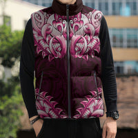 New Zealand Ta Moko Sleeveless Puffer Jacket Aotearoa Maori Chest Tattoo Pink LT14 - Polynesian Pride