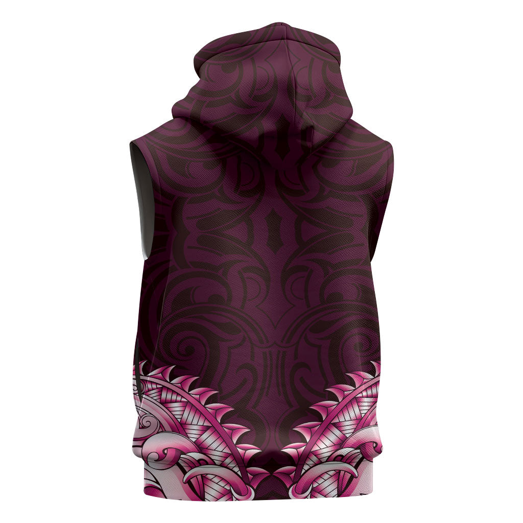 New Zealand Ta Moko Sleeveless Zip Hoodie Aotearoa Maori Chest Tattoo Pink LT14 - Polynesian Pride