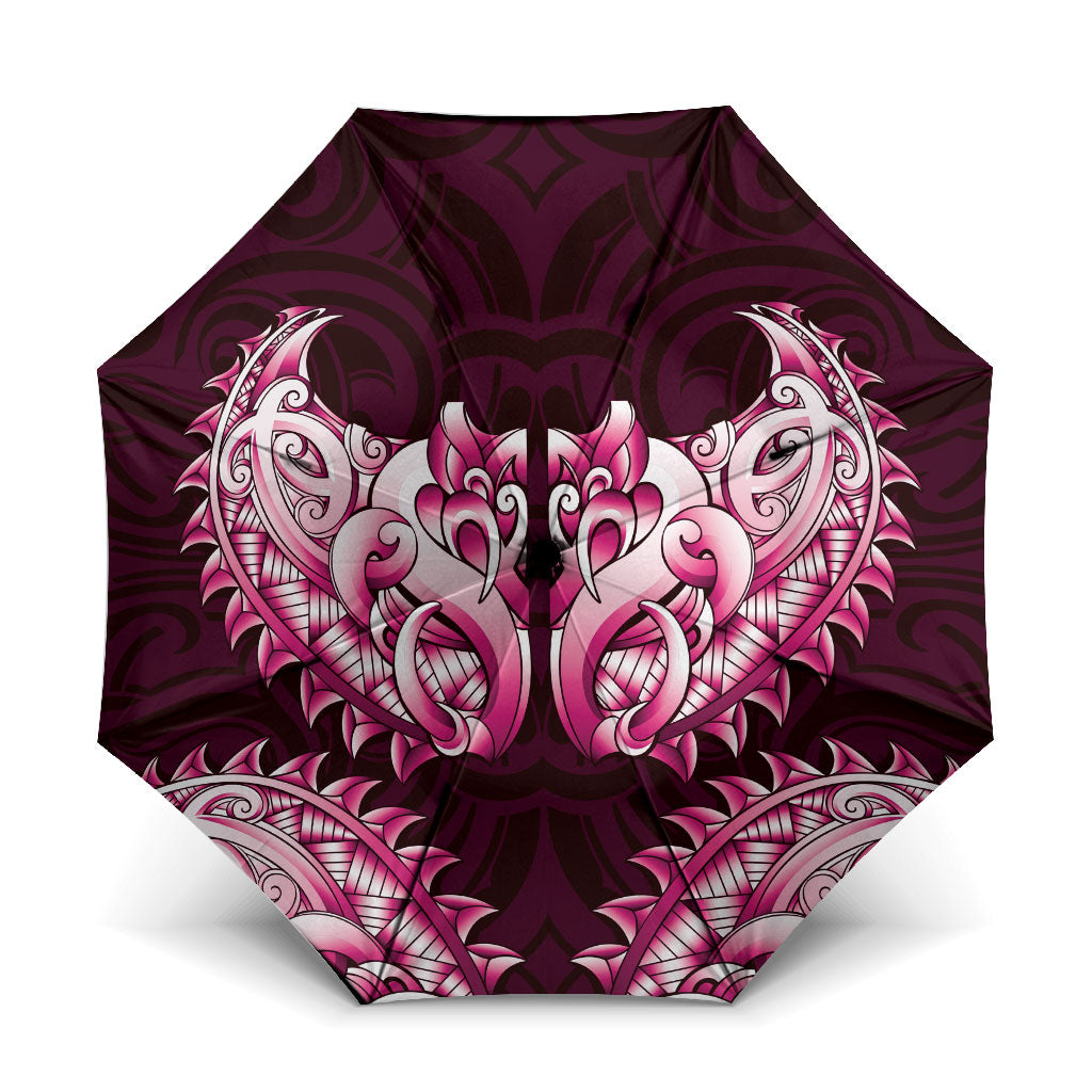 New Zealand Ta Moko Umbrella Aotearoa Maori Chest Tattoo Pink LT14 One Size Folded 11.42 inch Opened Diameter 37.4 inch Pink - Polynesian Pride