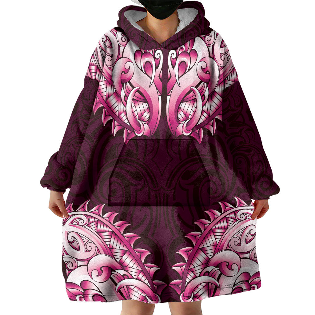 New Zealand Ta Moko Wearable Blanket Hoodie Aotearoa Maori Chest Tattoo Pink LT14 - Polynesian Pride