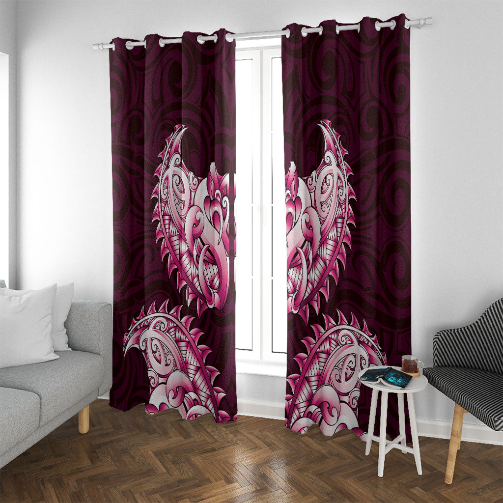 New Zealand Ta Moko Window Curtain Aotearoa Maori Chest Tattoo Pink LT14 With Grommets Pink - Polynesian Pride