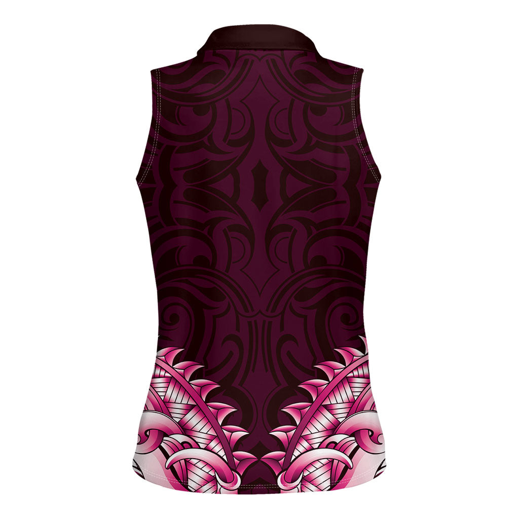 New Zealand Ta Moko Women Sleeveless Polo Shirt Aotearoa Maori Chest Tattoo Pink LT14 - Polynesian Pride