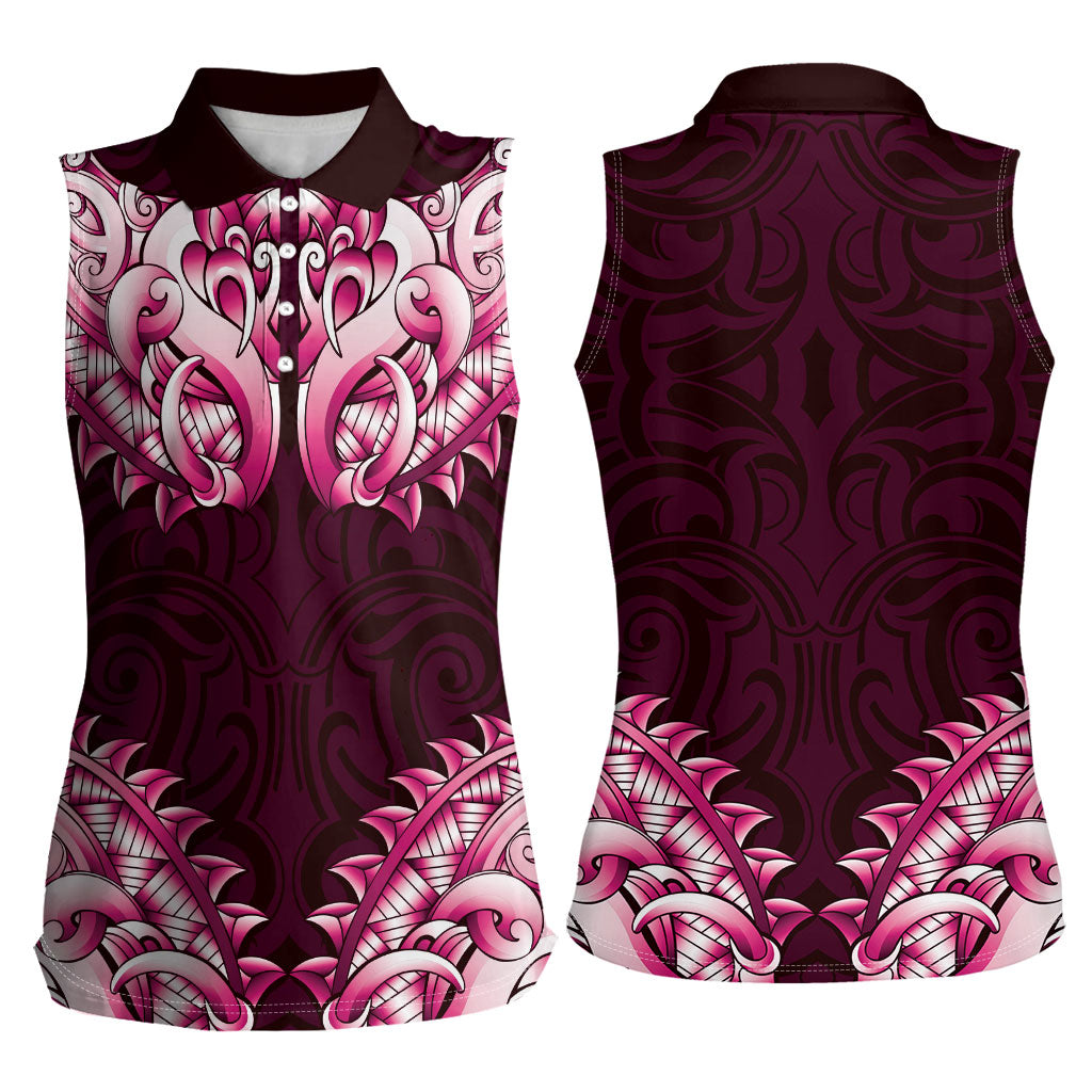 New Zealand Ta Moko Women Sleeveless Polo Shirt Aotearoa Maori Chest Tattoo Pink LT14 - Polynesian Pride