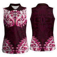 New Zealand Ta Moko Women Sleeveless Polo Shirt Aotearoa Maori Chest Tattoo Pink LT14 - Polynesian Pride