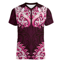 New Zealand Ta Moko Women V-Neck T-Shirt Aotearoa Maori Chest Tattoo Pink LT14 Female Pink - Polynesian Pride