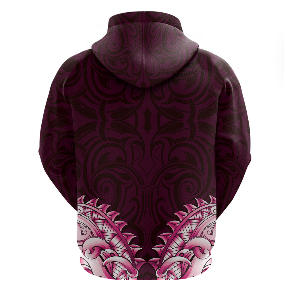 New Zealand Ta Moko Zip Hoodie Aotearoa Maori Chest Tattoo Pink LT14 - Polynesian Pride