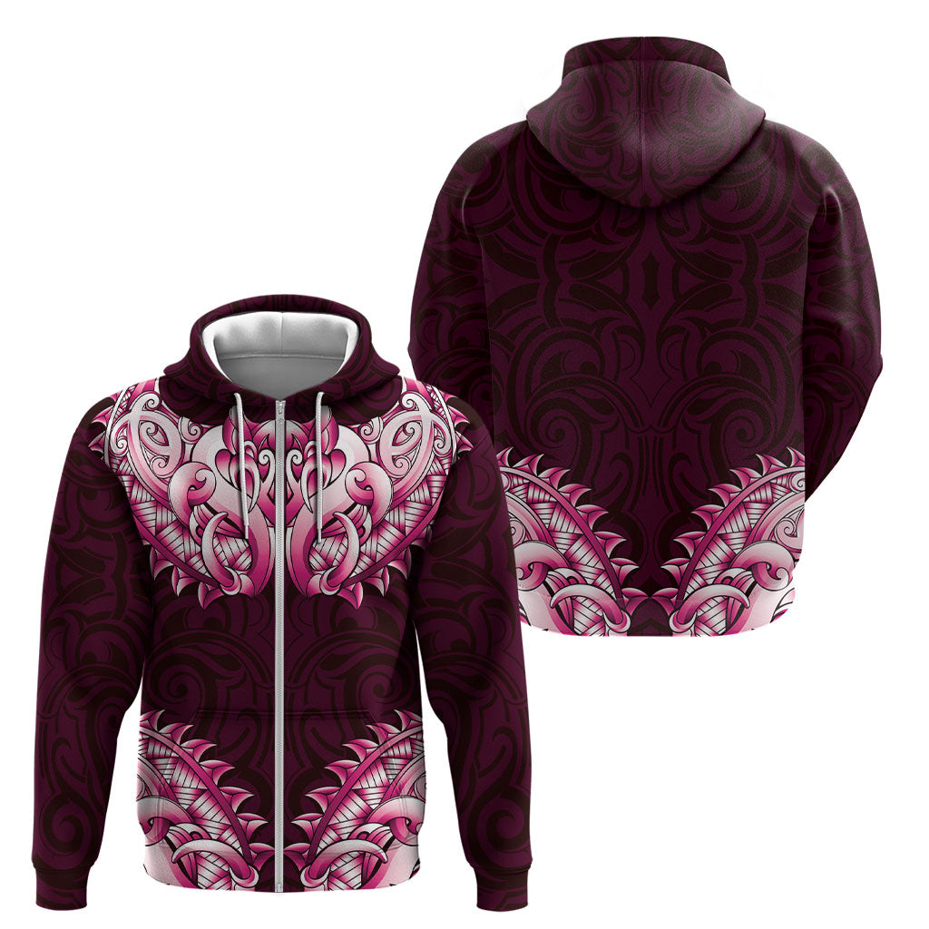New Zealand Ta Moko Zip Hoodie Aotearoa Maori Chest Tattoo Pink LT14 - Polynesian Pride