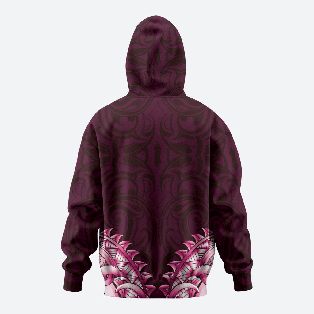 New Zealand Ta Moko Zip Hoodie Aotearoa Maori Chest Tattoo Pink LT14 - Polynesian Pride