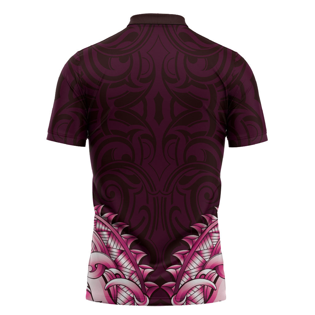 New Zealand Ta Moko Zipper Polo Shirt Aotearoa Maori Chest Tattoo Pink LT14 - Polynesian Pride