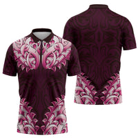 New Zealand Ta Moko Zipper Polo Shirt Aotearoa Maori Chest Tattoo Pink LT14 - Polynesian Pride