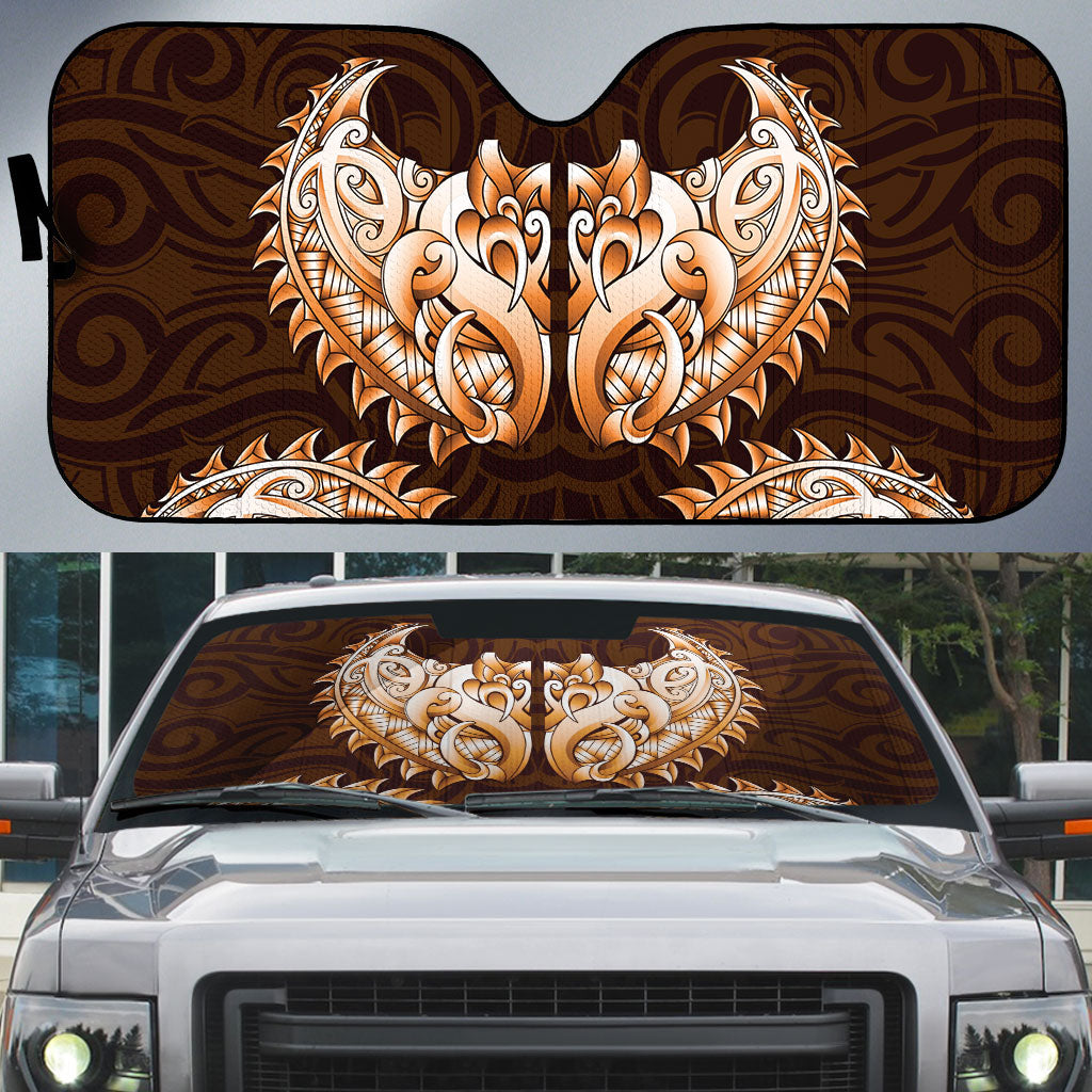 New Zealand Ta Moko Auto Sun Shade Aotearoa Maori Chest Tattoo Orange LT14 Orange - Polynesian Pride