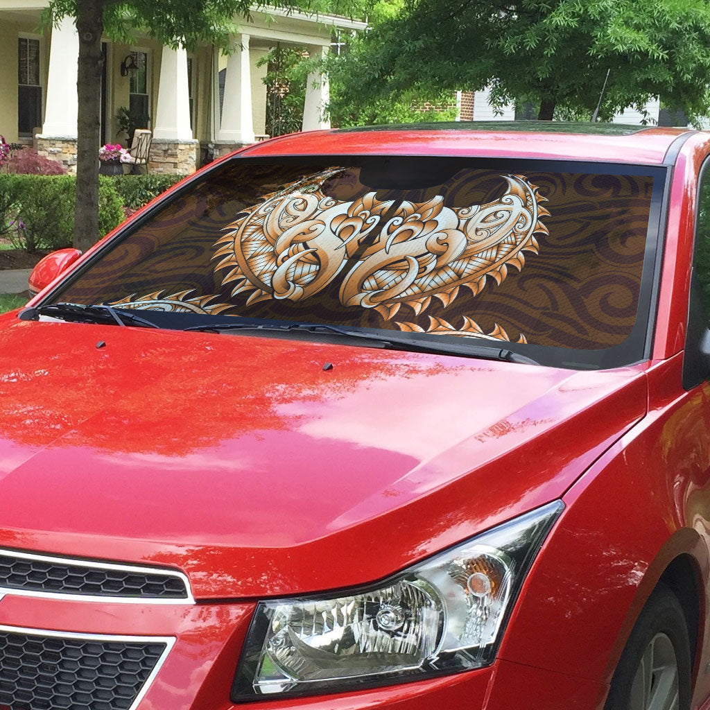 New Zealand Ta Moko Auto Sun Shade Aotearoa Maori Chest Tattoo Orange LT14 - Polynesian Pride