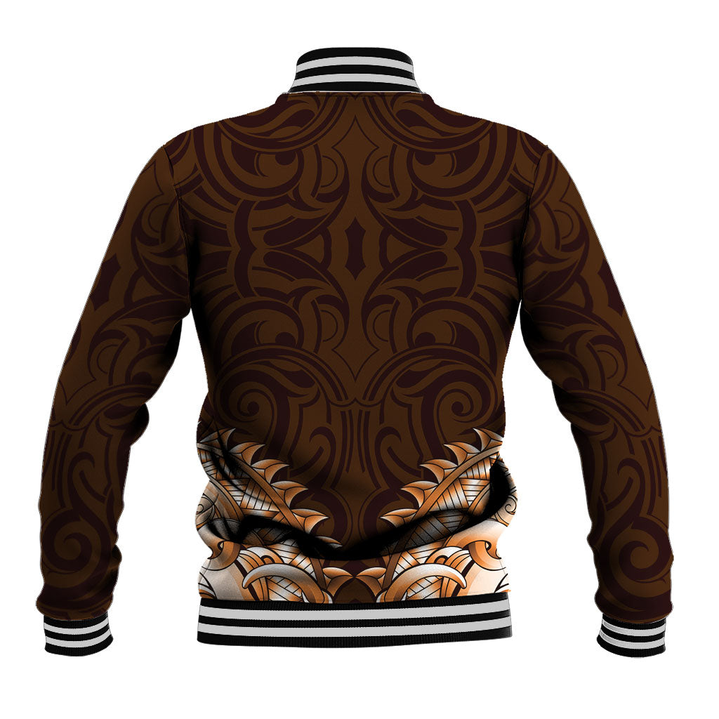 New Zealand Ta Moko Baseball Jacket Aotearoa Maori Chest Tattoo Orange LT14 - Polynesian Pride