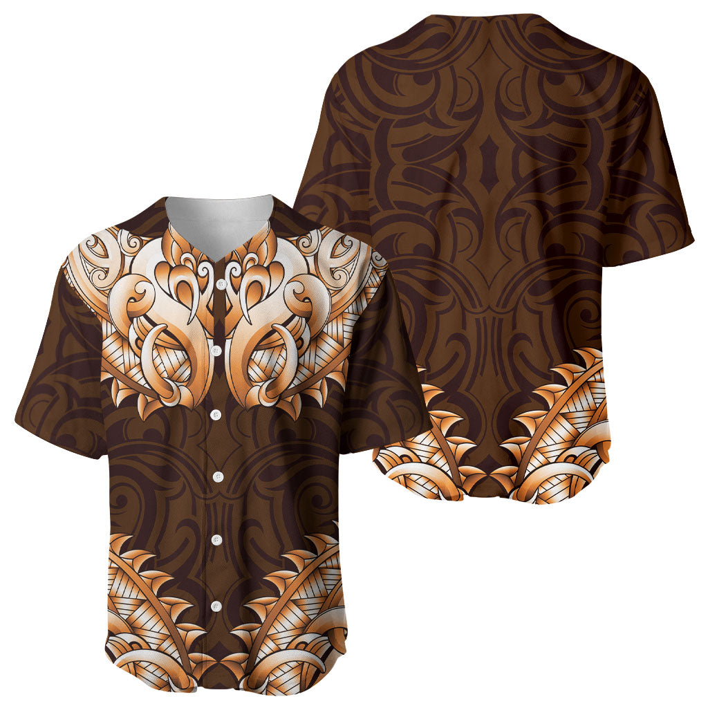 New Zealand Ta Moko Baseball Jersey Aotearoa Maori Chest Tattoo Orange LT14 - Polynesian Pride