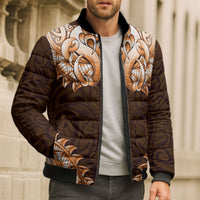 New Zealand Ta Moko Bomber Puffer Jacket Aotearoa Maori Chest Tattoo Orange LT14 - Polynesian Pride