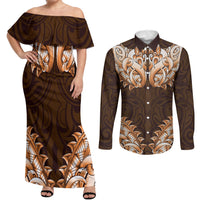 New Zealand Ta Moko Couples Matching Off Shoulder Maxi Dress and Long Sleeve Button Shirt Aotearoa Maori Chest Tattoo Orange LT14 Orange - Polynesian Pride