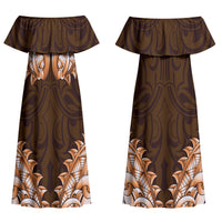 New Zealand Ta Moko Couples Matching Off Shoulder Maxi Dress and Long Sleeve Button Shirt Aotearoa Maori Chest Tattoo Orange LT14 - Polynesian Pride