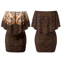 New Zealand Ta Moko Couples Matching Off Shoulder Short Dress and Long Sleeve Button Shirt Aotearoa Maori Chest Tattoo Orange LT14 - Polynesian Pride