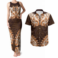 New Zealand Ta Moko Couples Matching Tank Maxi Dress and Hawaiian Shirt Aotearoa Maori Chest Tattoo Orange LT14 Orange - Polynesian Pride